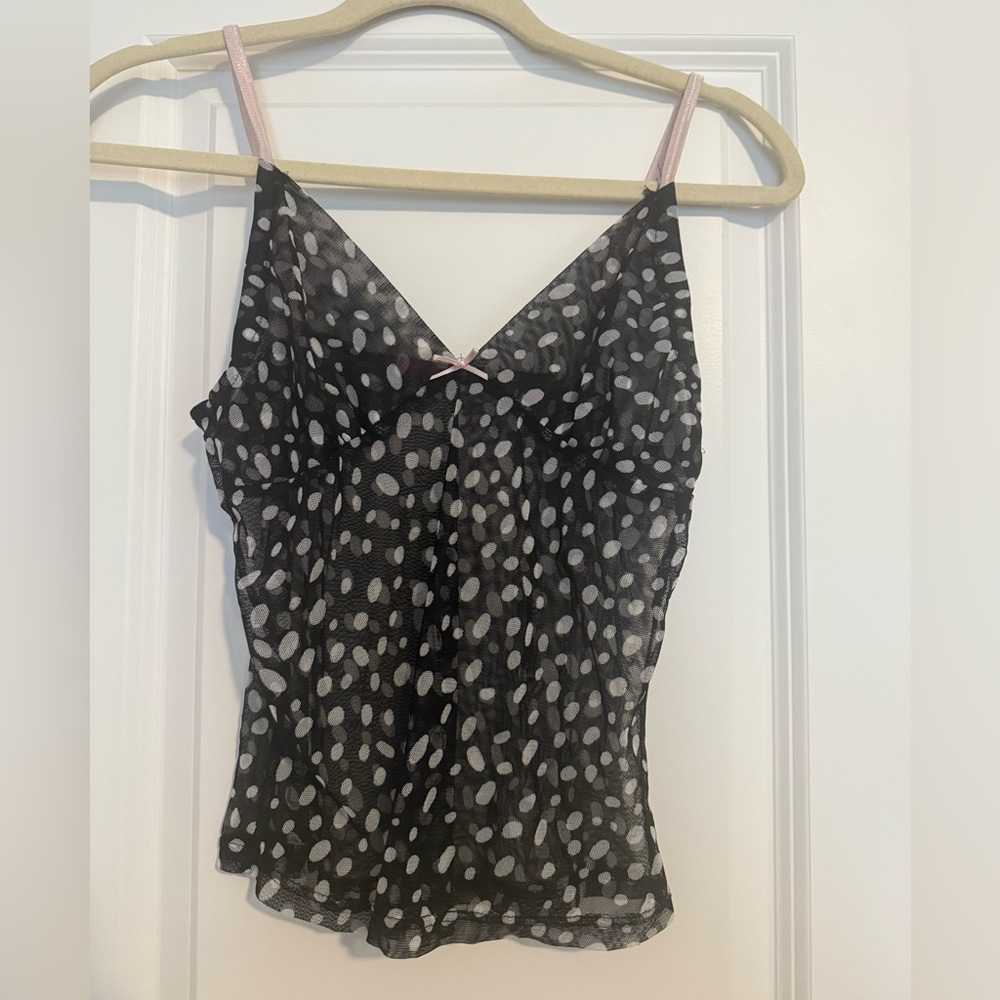 Y2K Vintage Black and White Polka Dot Mesh Cami